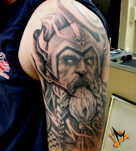 George Muecke - viking warrior tattoo black and grey